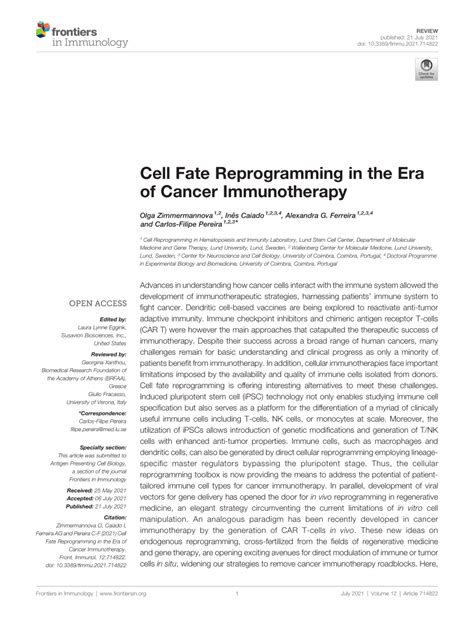Pdf Cell Fate Reprogramming In The Era Of Cancer Immunotherapy
