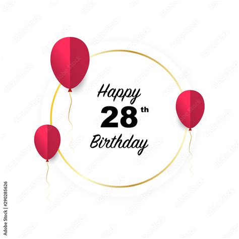 Happy 28th Birthday Vector Illustration Greeting Golden Banner Card