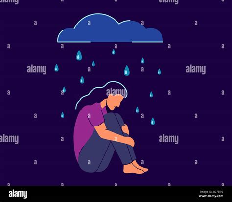 Depressed Woman In Rain Sad Woman Sitting Depressive Girl Silhouette Design Of Lonely Girl Sit