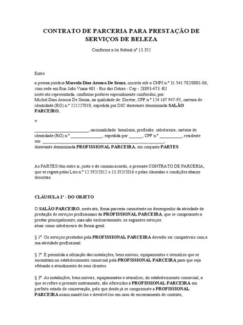 contrato salao parceiro pdf lei das obrigações emprego