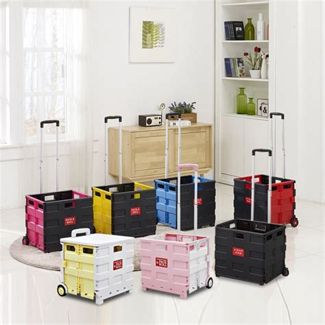 Packandroll Foldable Personal Plastic Shopping Cart Carrier Trolley Large