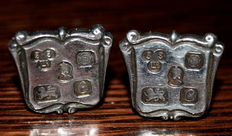 Antique English Sterling Silver Shield Hallmark Cufflinks