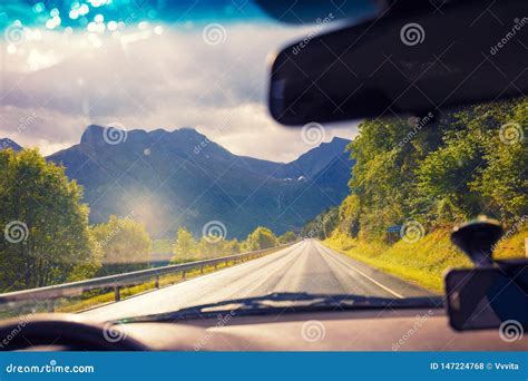 Driving A Car On Mountain Road Stock Photo Image Of Nature Rain