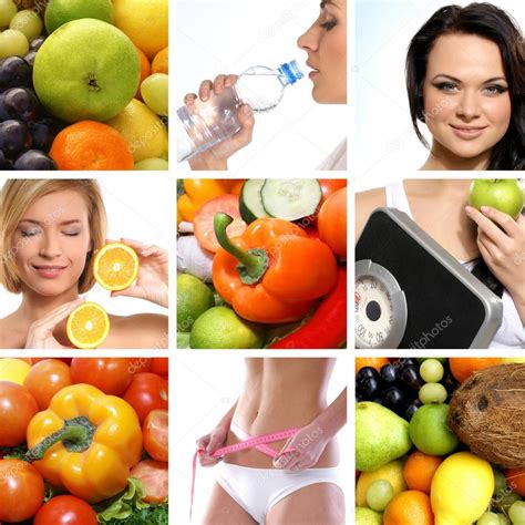 Beautiful Collage About Dieting Healthy Eating And Health Care — Stock