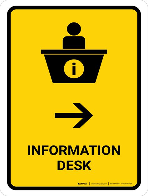Information Desk With Right Arrow Yellow Portrait Wall Sign