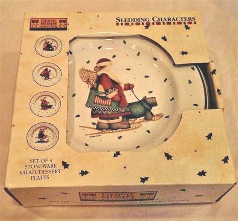 Debbie Mumm Christmas Saladdessert Plates Sledding Characters Set Of