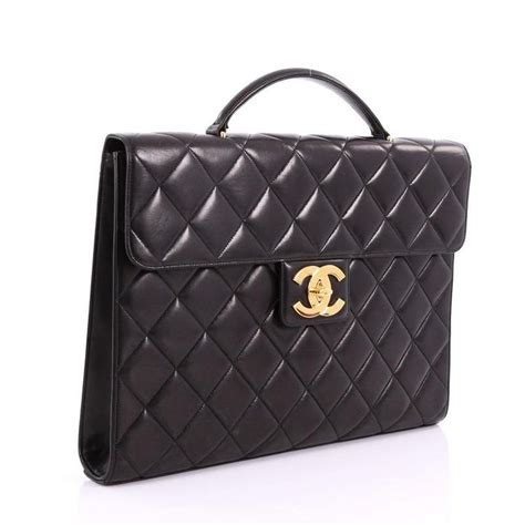 Chanel Vintage Cc Briefcase Quilted Lambskin Large At 1stdibs
