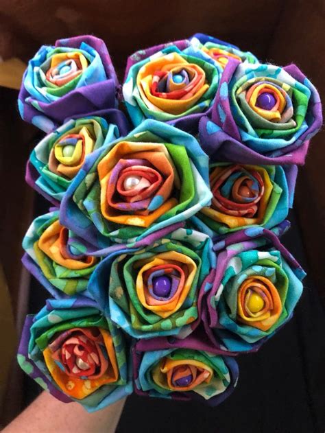 Tye Dye Rainbow Fabric Roses With Stems Wedding Bouquet Etsy Canada