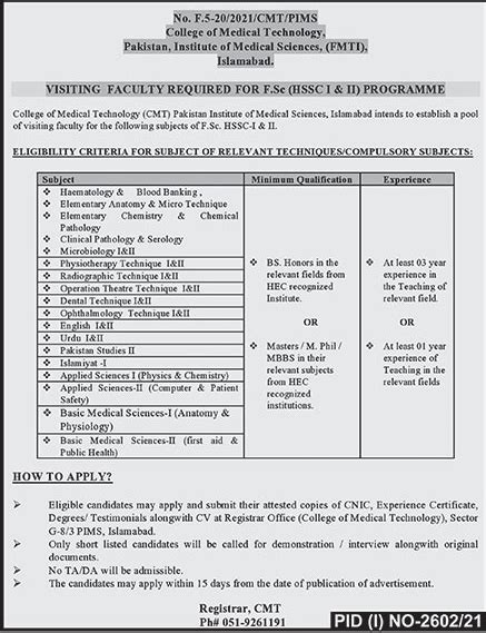 Cmt College Of Medical Technology Pims Hospital Jobs 2021 Clebbio