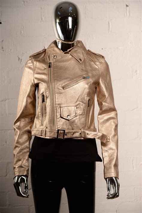 New Gold Faux Leather Jacket Women Ebay