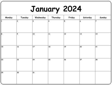 January 2024 Calendar Template In Pdf Word Excel Formats