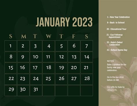 January 2023 Calendar Design