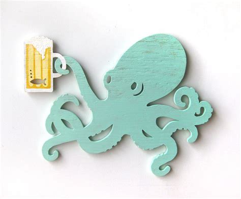 Maybe you would like to learn more about one of these? Octopus, beer, wall art, wood sign, gift for him, beach decor, ocean, bar, dining, seafood ...