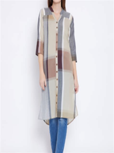 Buy Ruhaans Brown Checked Tunic Tunics For Women 7058617 Myntra