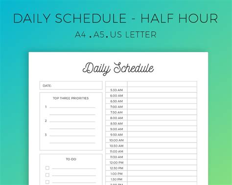 Half Hourly Planner Printable Daily Planner Daily Schedule Etsy