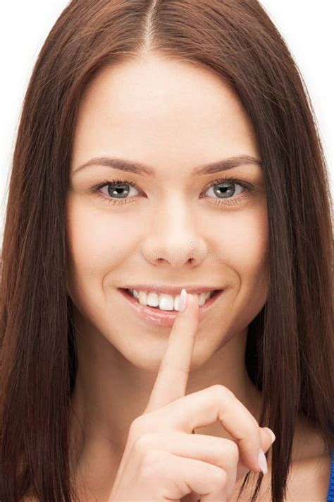 Happy Woman With Finger On Lips Stock Image Image Of Confident Attractive 39519491