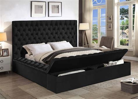 Meri Blissblack Q Beds Bed Furniture Simple Bedroom Black Velvet Bed
