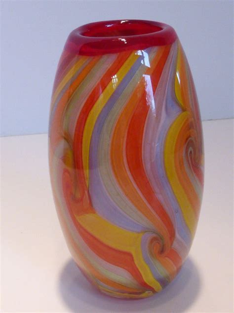 Hand Blown Venetian Art Glass Vase Cased Multi Color Swirls From Historique On Ruby Lane
