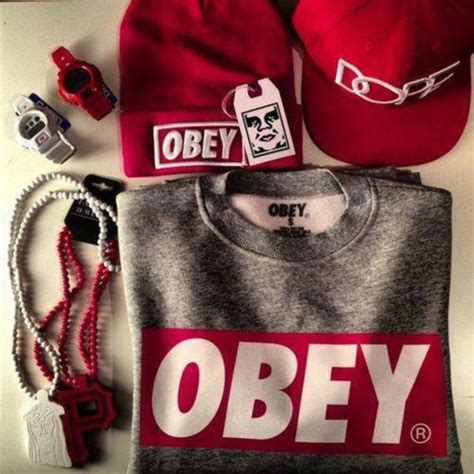 Sweater Obey Red And Grey Hat Shirt Jacket Red Swag Dress Obey