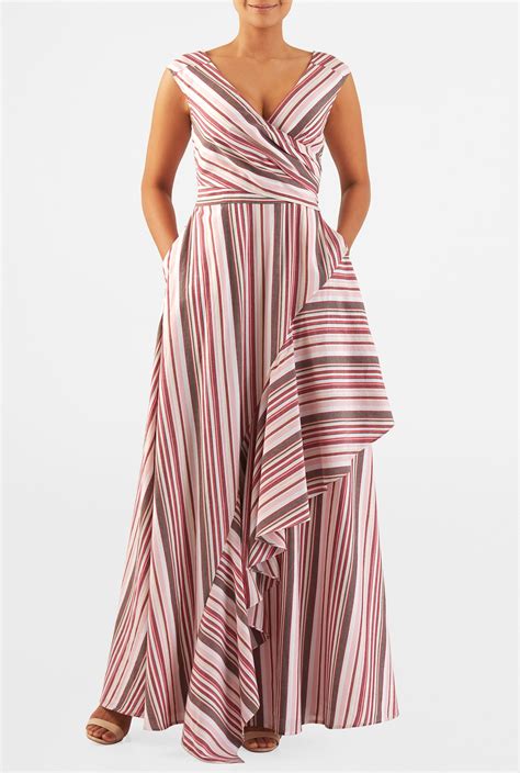 Shop Ruffle Front Stripe Cotton Maxi Dress Eshakti