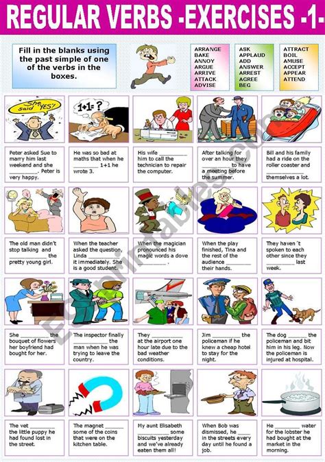 Regular Verbs Exercises 1 Worksheet