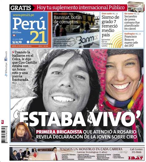Periódico Perú 21 Perú Periódicos De Perú Edición De Jueves 25 De