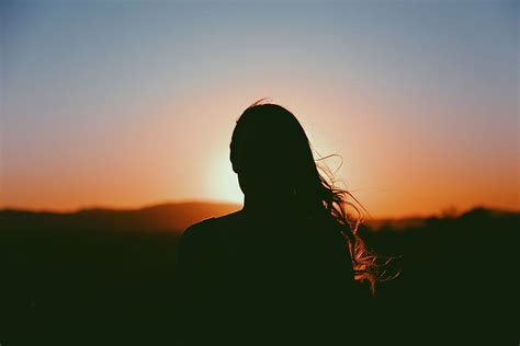 Silhouette Photography Woman Looking Mountain Golden Hour