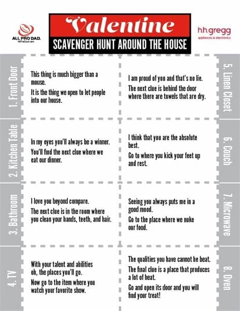 Household item and clothing riddles. Valentine Scavenger Hunt Around the House - All Pro Dad ...