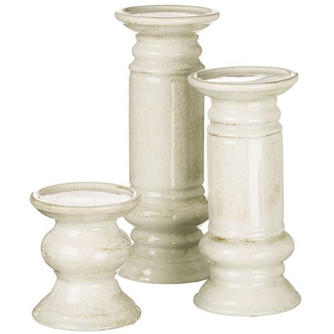 3 Piece Pillar Holder Set White Ceramic Candle Holders