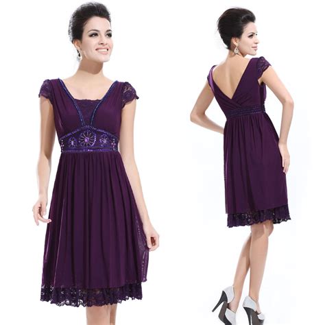 Sexy Sequin Cap Sleeve Purple Empire Waist Lace Hem Prom Dress 02891pp