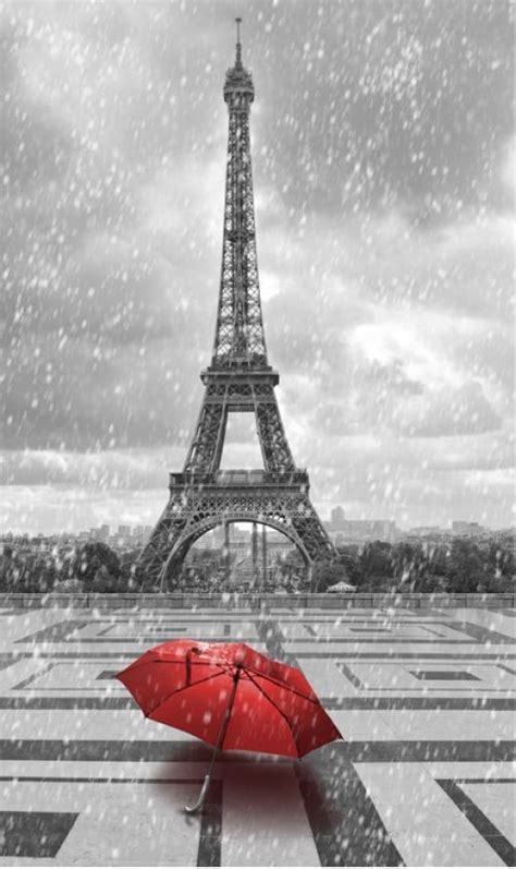 Red Umbrella In The Parisian Rain Eiffel Tower Canvas Wall Art Wall