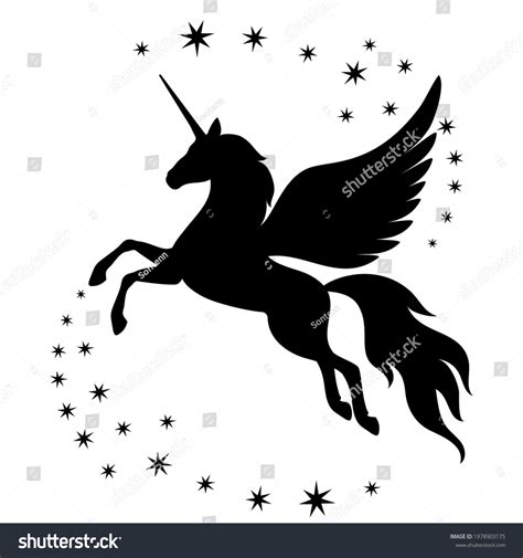 Silhouette Flying Unicorn Stars Black Silhouette Stock Vector Royalty