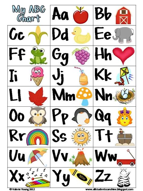 Free Printable Abc Chart Kindergarten Abc Chart School Stuff
