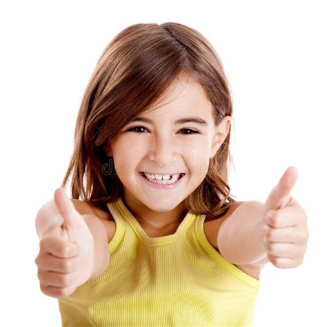 552 Portrait Adorable Smiling Little Girl Child Thumb Up Stock Photos