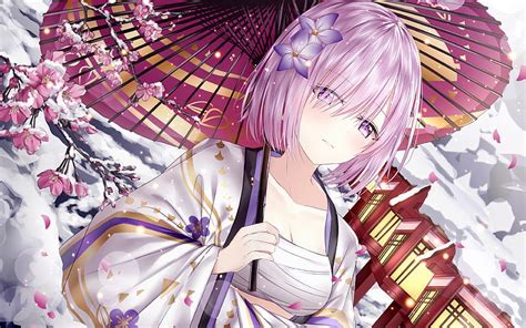 Mashu Kyrielight Umbrella Shielder Fate Grand Order Kimono Manga Fate Series Hd Wallpaper