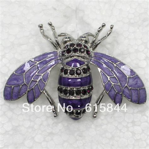 Fashion Amethyst Crystal Rhinestone Enamel Beautiful Bees Brooch Pin