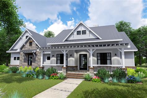 These house plans combine the outside appearance of a traditional farmhouse, but also give you a are you looking for a farmhouse design with a little more room than most? Modern Farmhouse with Side-load Garage and Optional Bonus ...
