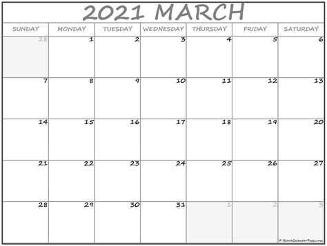 March 2021 Calendar Free Printable Monthly Calendars