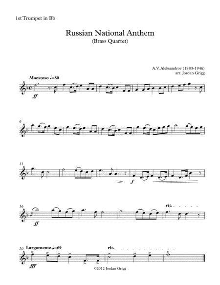 Russian National Anthem Brass Quartet Free Music Sheet