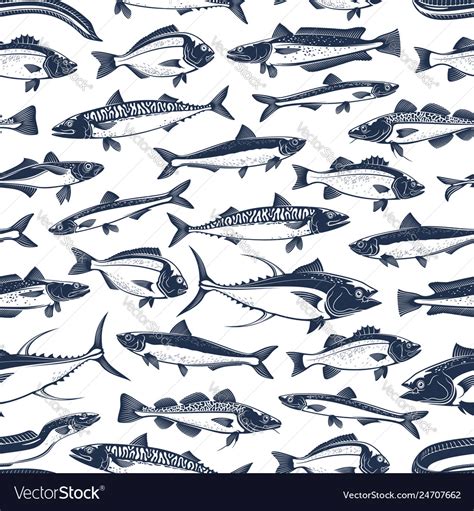 Fish Seamless Pattern Fishing Background Vector Image