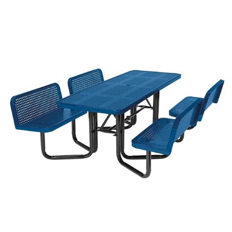 Suncast Commercial Split Bench Perforated Blue Picnic Table Mptplc8101b Wooden Picnic Tables