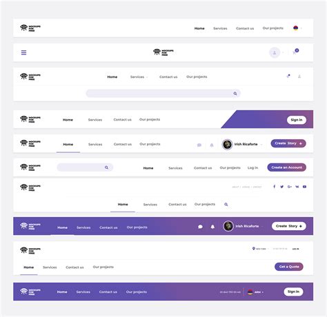 Ui Kit 10 Navigation Bars Ready To Use Psd Free Behance