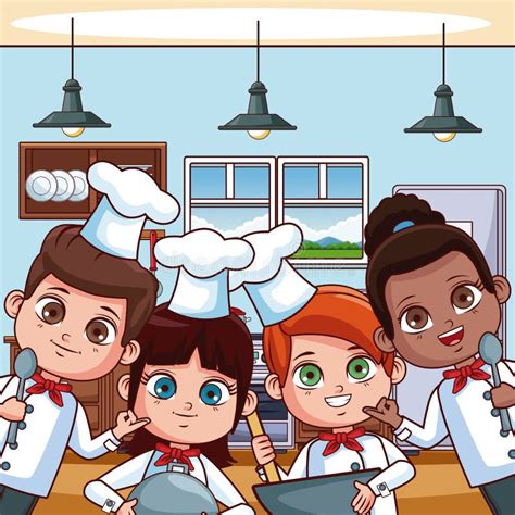 Chef Kids At Kitchen Stock Vector Illustration Of Microwave 120133693