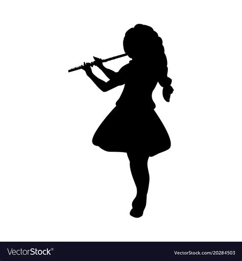Silhouette Girl Music Playing Flute Royalty Free Vector