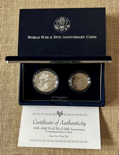 World War Ii 50th Anniversary 2 Coin Set Silver Dollar And Half Dollar