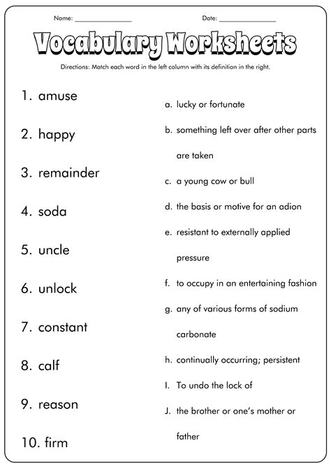 14 Best Images Of Vocabulary Matching Worksheet Template Matching