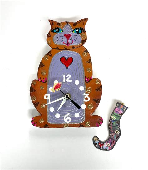 Cat Pendulum Wall Clock With Swinging Tail Cat Lover T Kitty Cat