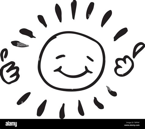 Black And White Happy Sun Hand Drawing Creative Vector Illustration In