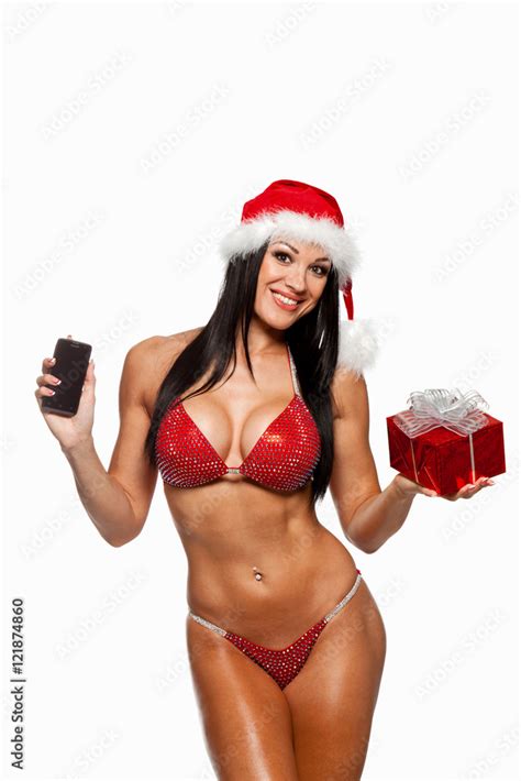 Beautiful Sexy Girl Wearing Santa Claus Clothes With Christmas G Stock