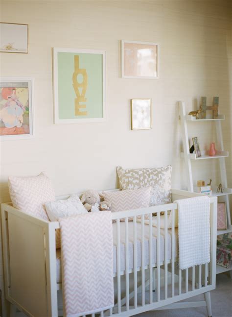 An old iron bed painted pink, a milk glass lamp, pink and green linens. * bump * baby * bash *: peach + mint nursery